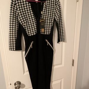 Miusol Black and White Houndstooth Dress